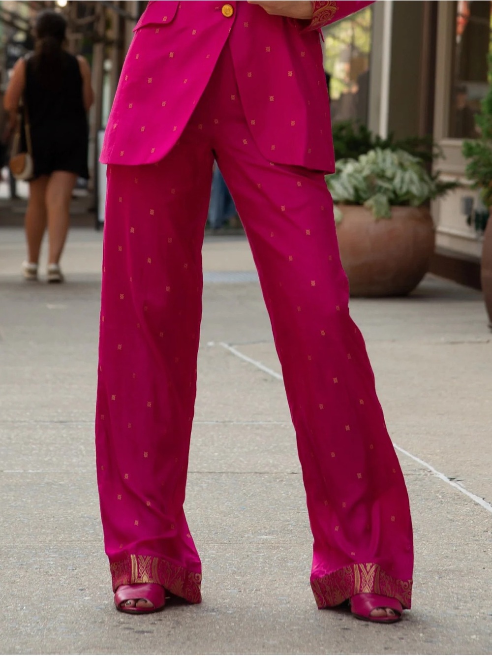 Holichic Fuchsia Wide-Leg Embellished Pants